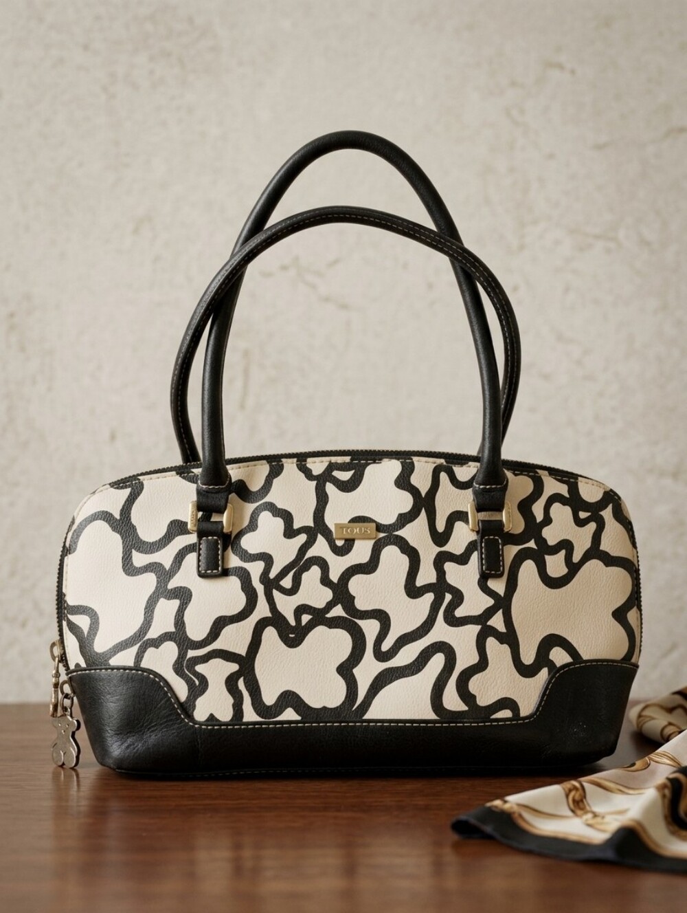 Tous Black and Cream Kaos -Print Shoulder Bag